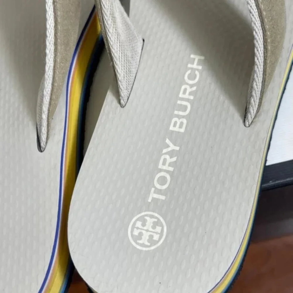 Tory Burch 70s Platform Calcare Sterling Grey Flip‎ Flop Slip On Women's 9 M